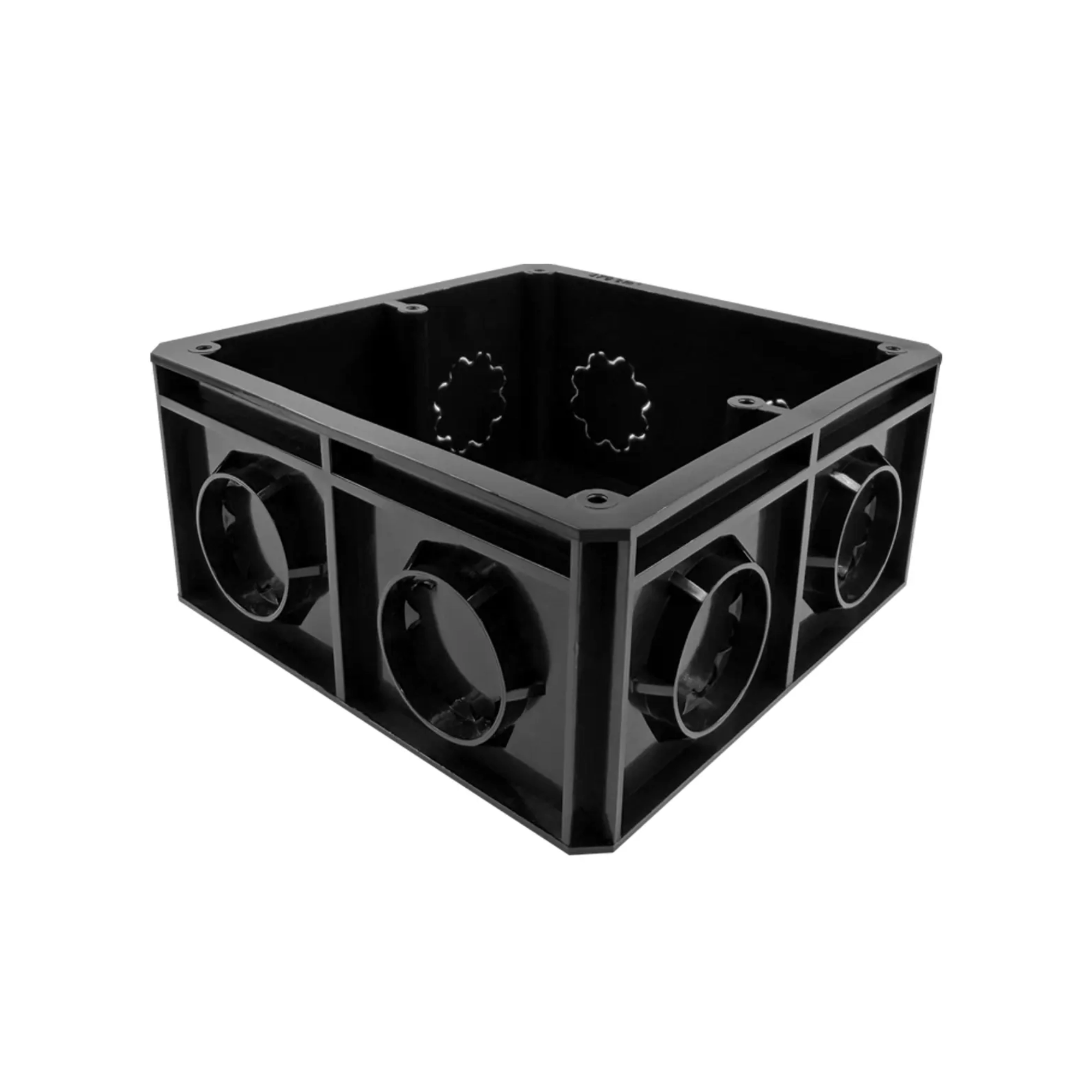 Caja de registro Poliflex negra 3/4″ con tapa 2 en 1 — KP-CATA34-60 Ferretería Onofre Caja de registro Poliflex negra de 3/4" con tapa 2 en 1, modelo KP-CATA34-60