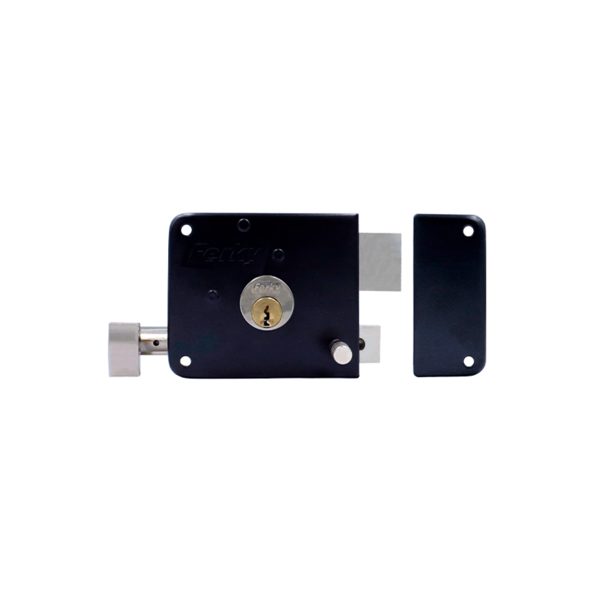 Cerradura de sobreponer Ferky CS107PGD-PE-BL gris de mano derecha con cilindro pre-ensamblado en blister