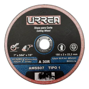 Disco abrasivo tipo 1 Urrea AMSS07 de 7 pulgadas x 5/64 para corte de acero inoxidable