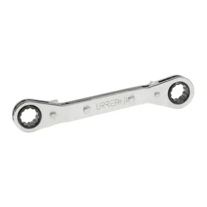 Llave de estrías de matraca acodada Urrea 1184, 5/8 x 11/16 pulgadas, acabado cromo-níquel