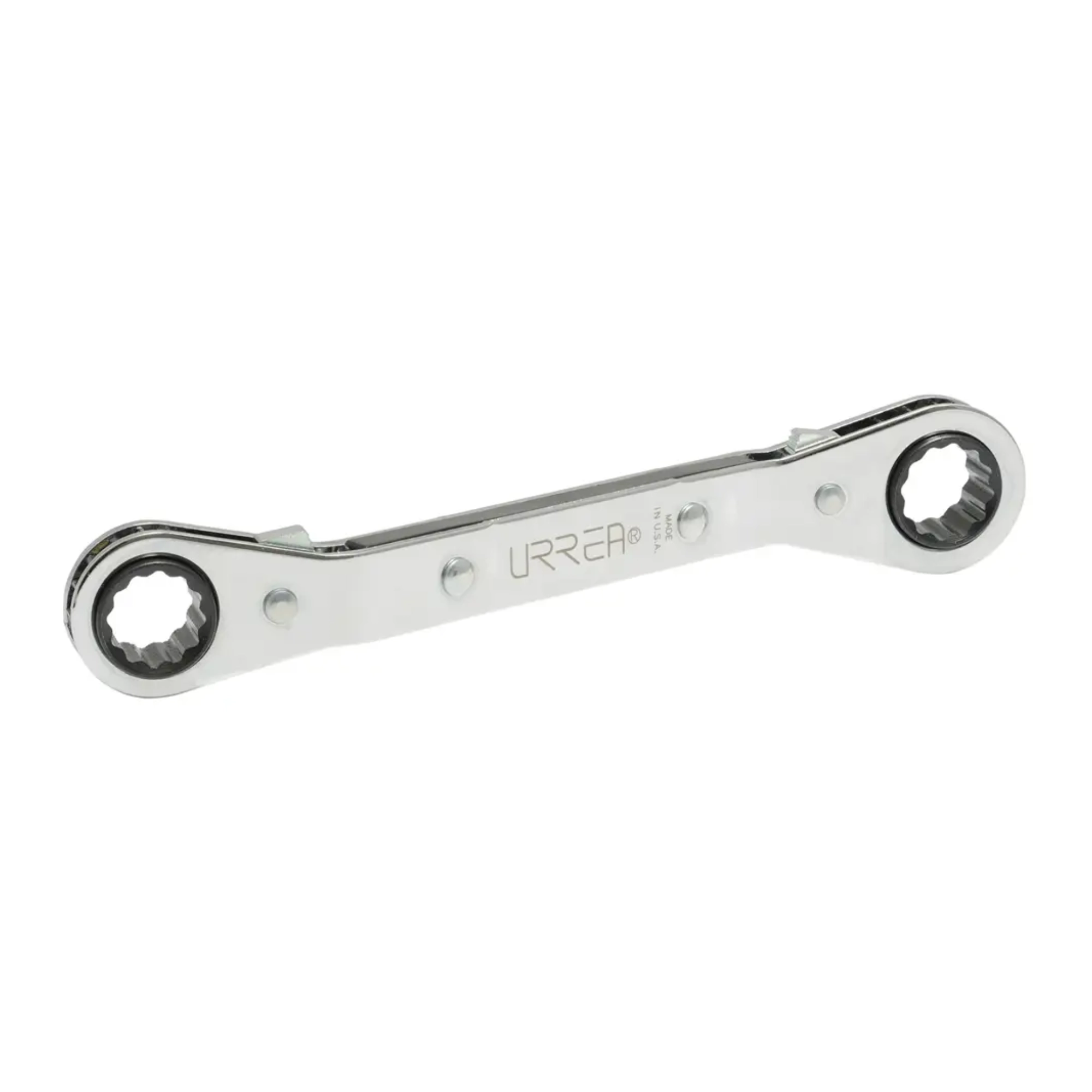 Llave de estrías de matraca acodada Urrea 1184, 5/8 x 11/16 pulgadas, acabado cromo-níquel